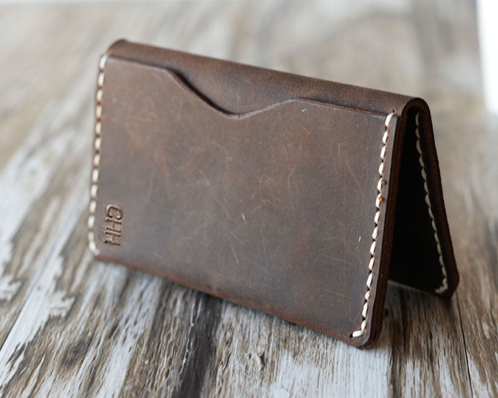 Handmade Leather Billfold Wallet - Distressed Brown