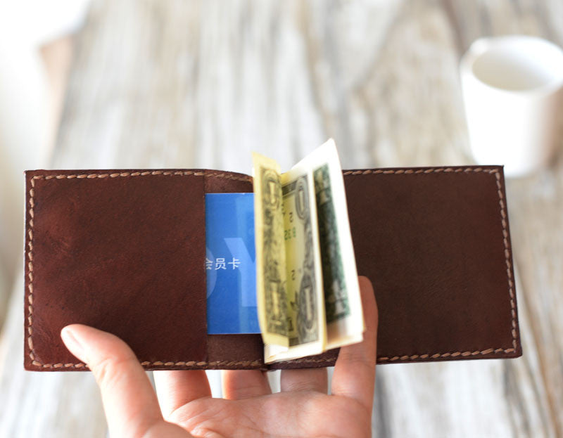 Leather Money Clip Billfold Wallet - Dark Brown