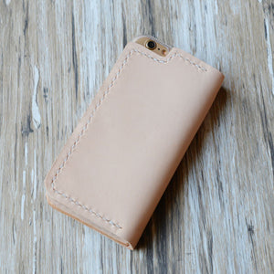 Personalized Leather iPhone Wallet Case - Nature Tan