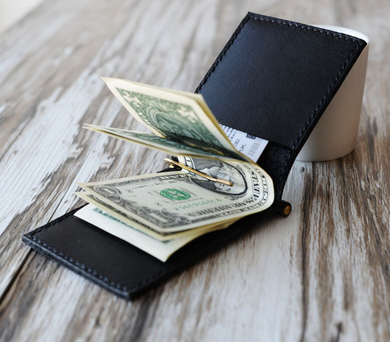 Leather Money Clip Billfold Wallet - Black