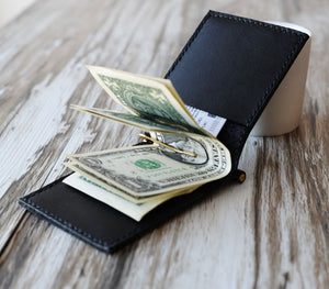 Leather Money Clip Billfold Wallet - Black