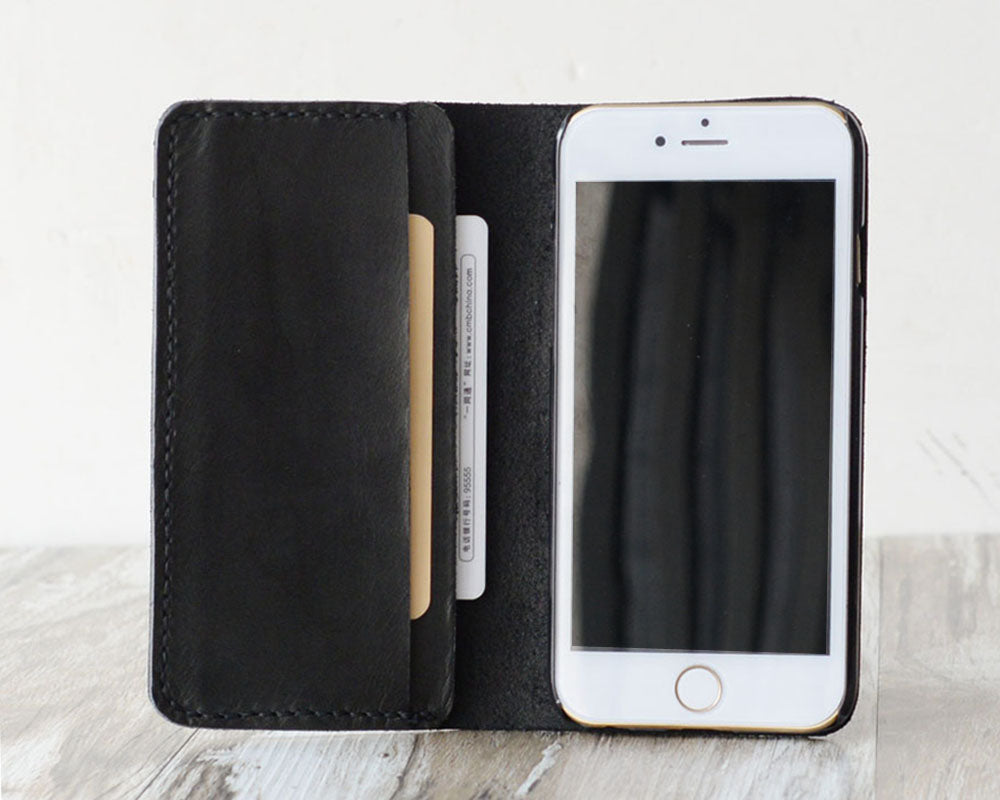 Personalized Leather iPhone Wallet Case - Black