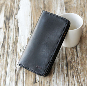 Personalized Leather iPhone Wallet Case - Black