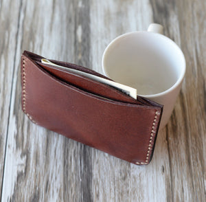 Handmade Leather Card Holder 4 Slots - Dark Brown