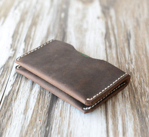 Handmade Leather Billfold Wallet - Distressed Brown