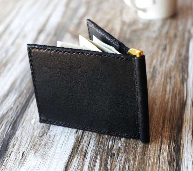 Leather Money Clip Billfold Wallet - Black