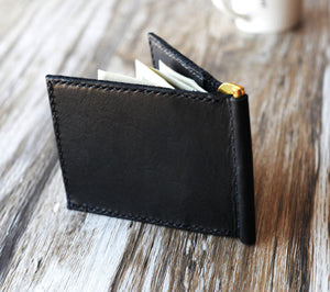 Leather Money Clip Billfold Wallet - Black