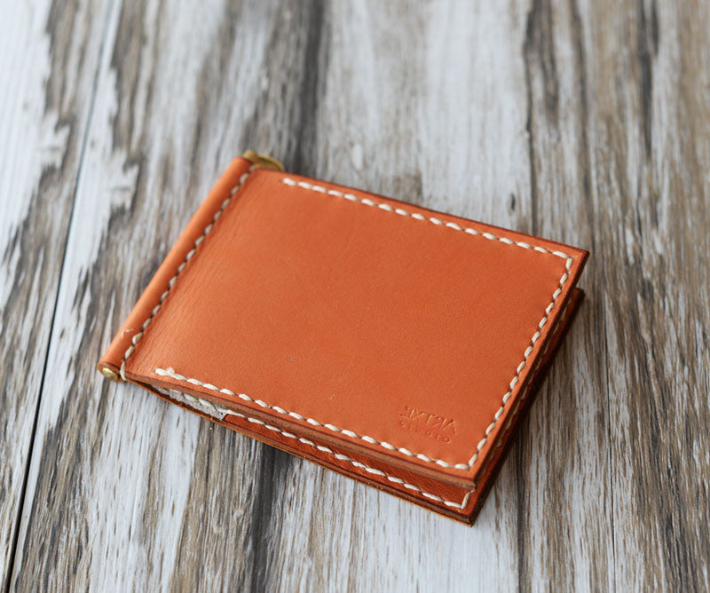 Leather Money Clip Billfold Wallet - Orange