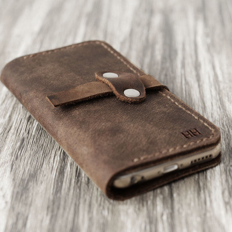iPhone Leather Wallet Case  - Distressed Brown