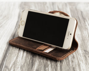 iPhone Leather Wallet Case  - Distressed Brown