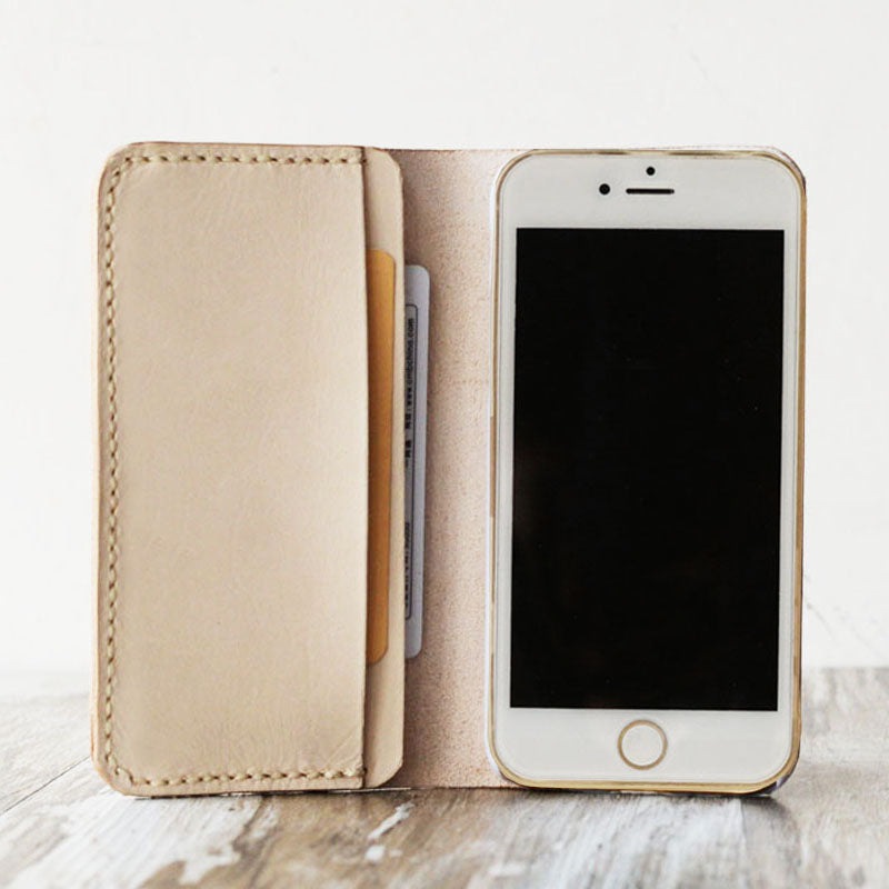 Personalized Leather iPhone Wallet Case - Nature Tan