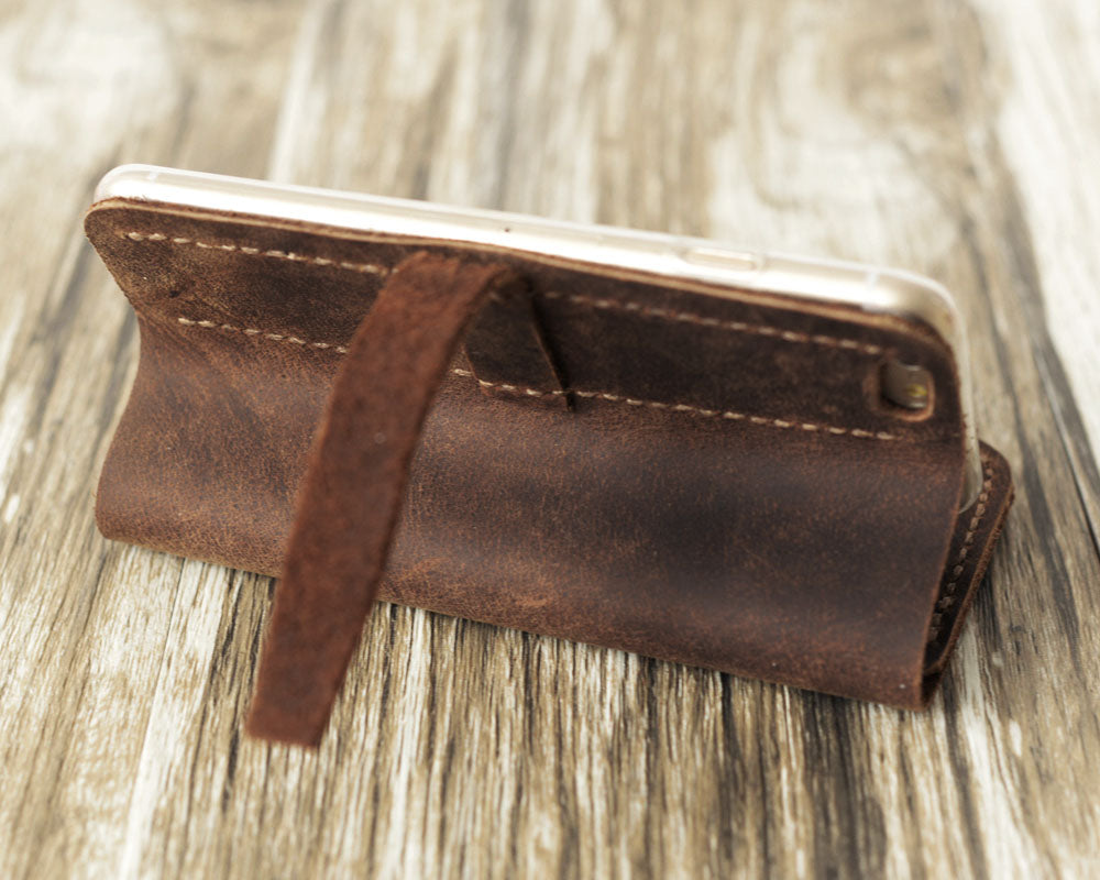 iPhone Leather Wallet Case  - Distressed Brown