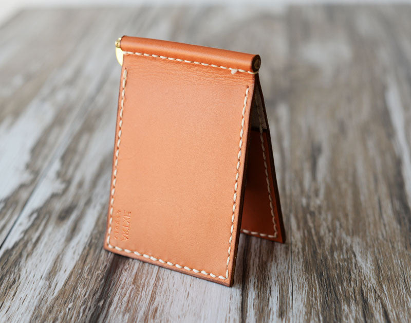 Leather Money Clip Billfold Wallet - Orange