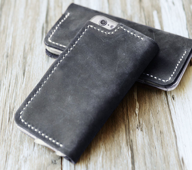 Personalized Leather iPhone Wallet Case - Distressed Gray