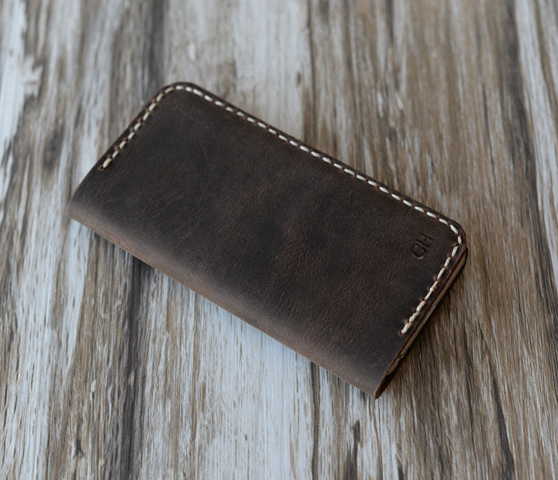 Personalized Leather iPhone Wallet Case - Distressed Brown