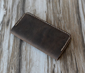Personalized Leather iPhone Wallet Case - Distressed Brown