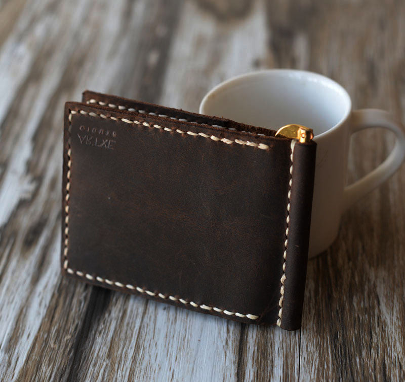 Leather Money Clip Billfold Wallet - Distressed Brown