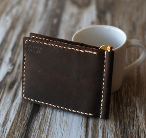 Leather Money Clip Billfold Wallet - Distressed Brown
