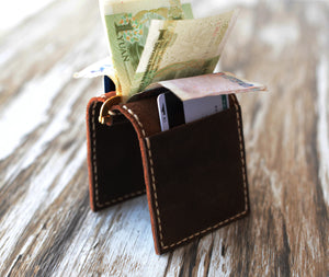 Leather Money Clip Billfold Wallet - Distressed Brown