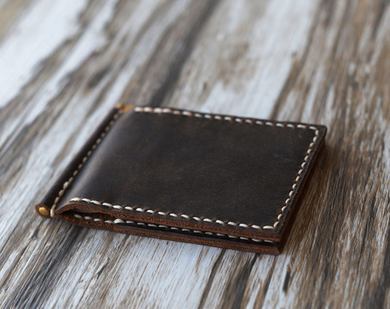 Leather Money Clip Billfold Wallet - Distressed Brown