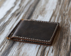 Leather Money Clip Billfold Wallet - Distressed Brown