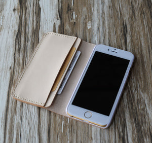 Personalized Leather iPhone Wallet Case - Nature Tan