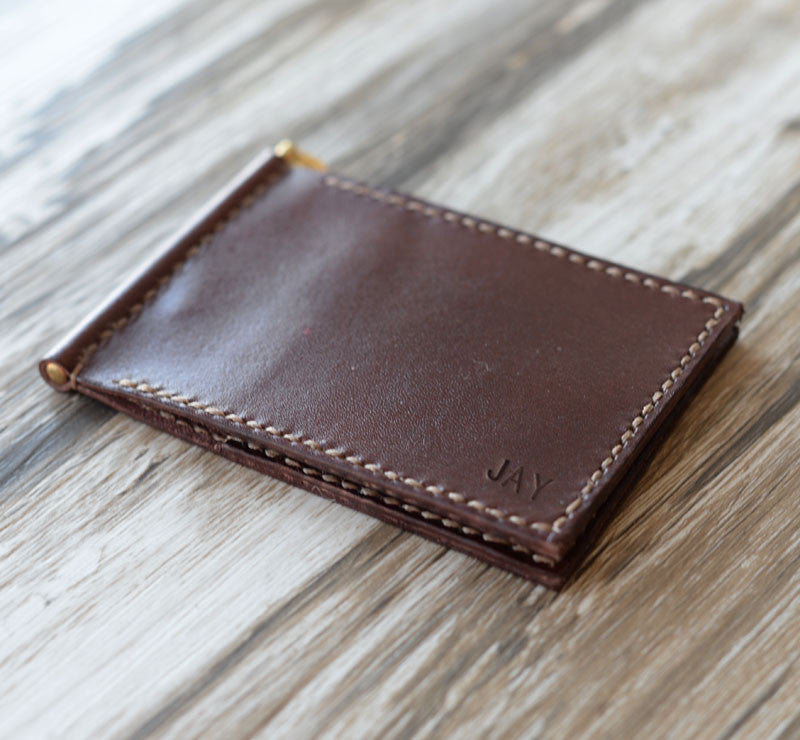 Leather Money Clip Billfold Wallet - Dark Brown