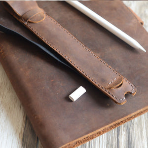 Handmade iPad Leather Case With Detachable Apple Pencil Holder - 602B - Distressed Brown