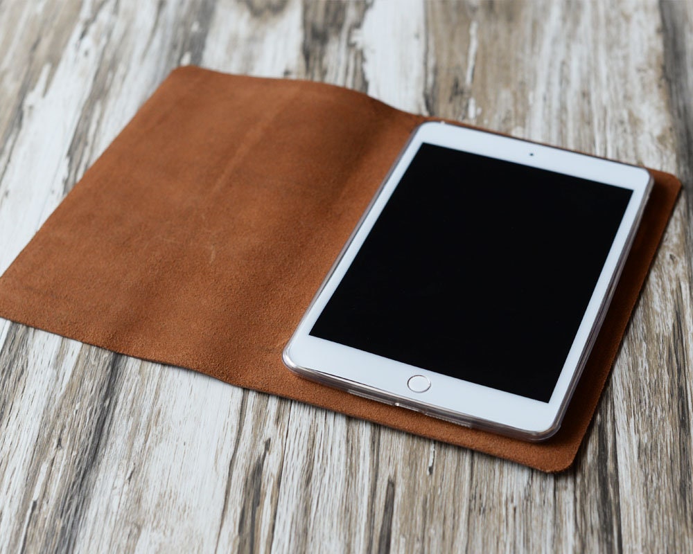 Handmade iPad Leather Case With Detachable Apple Pencil Holder - 602B - Distressed Brown