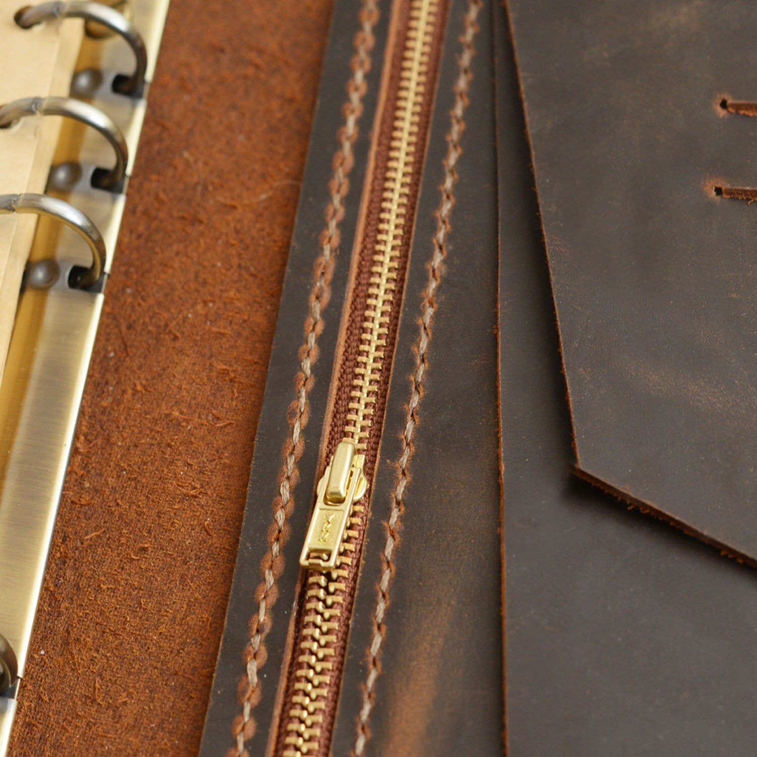 Distressed Leather Journal A5 Ring Binder Travel Organizer Notebook - 706