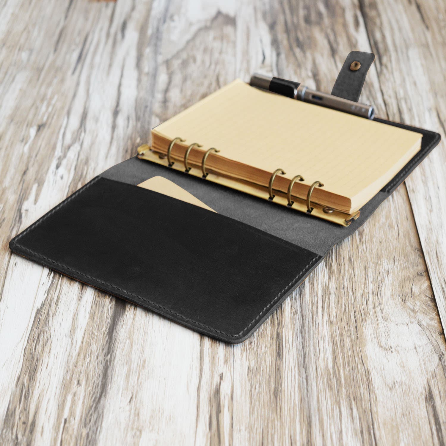 Personalized Leather Binder - Leather Folder - Distressed Black