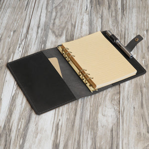 Personalized Leather Binder - Leather Folder - Distressed Black