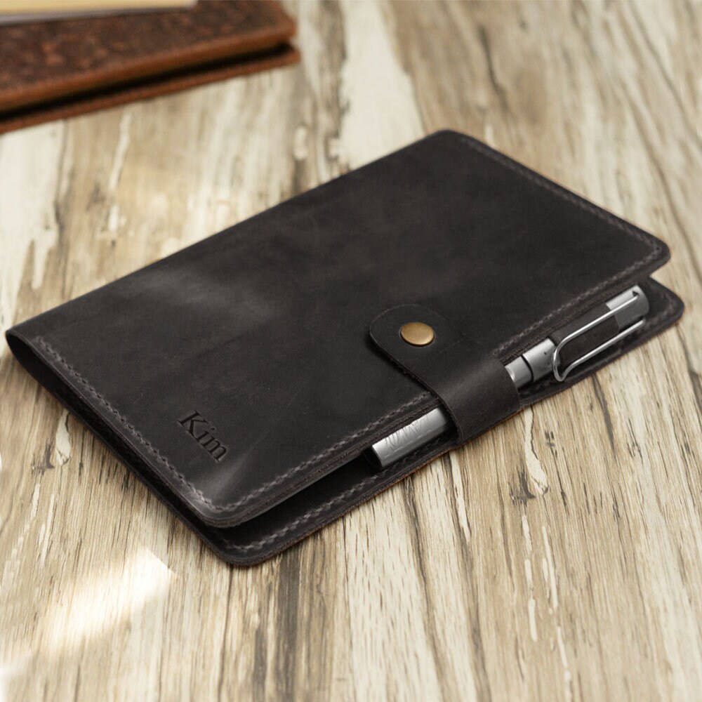 Personalized Leather Binder - Leather Folder - Distressed Black