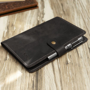 Personalized Leather Binder - Leather Folder - Distressed Black