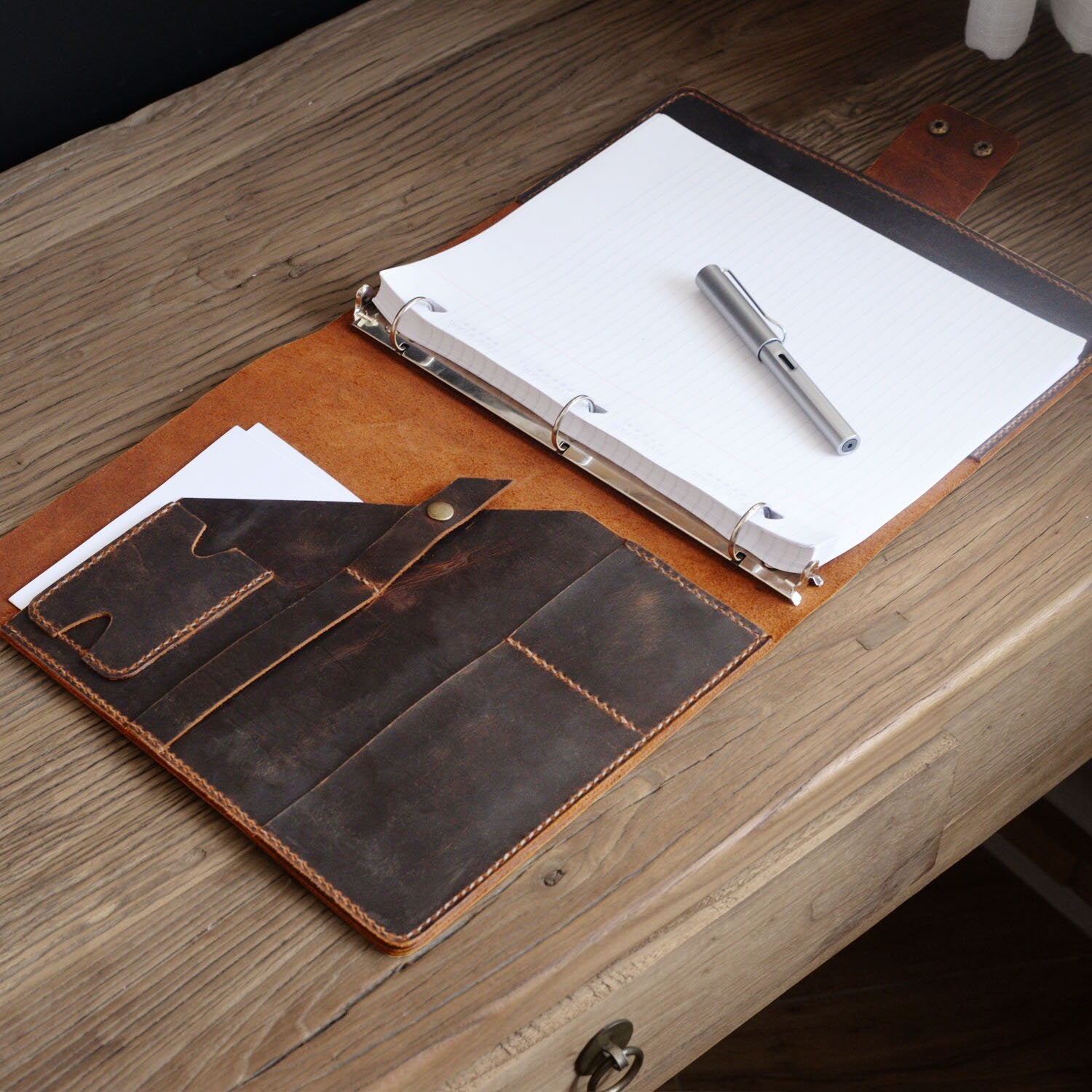 leather 3 ring binder