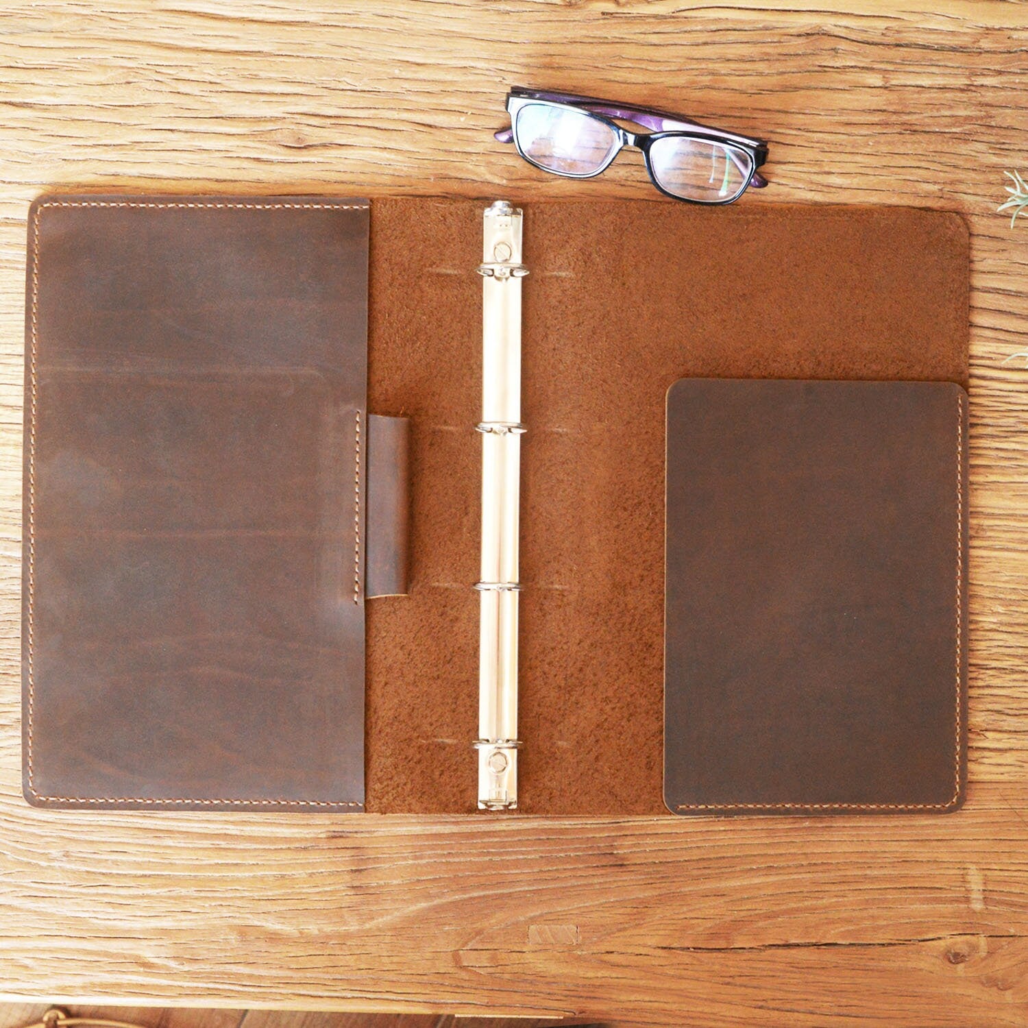 Leather Binder 4-Ring Leather Portfolio - A4 Binder Planner