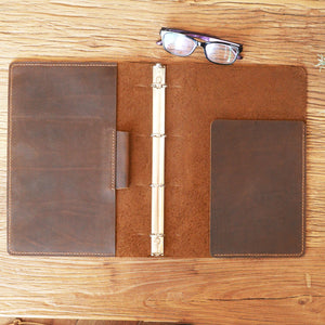 Leather Binder 4-Ring Leather Portfolio - A4 Binder Planner