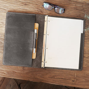 Leather Binder 4-Ring, fit 4 hole A4 refill paper, Leather portfolio, A4 binder planner, leather binder cover - Distressed leather D712A4