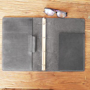 Leather Binder 4-Ring, fit 4 hole A4 refill paper, Leather portfolio, A4 binder planner, leather binder cover - Distressed leather D712A4