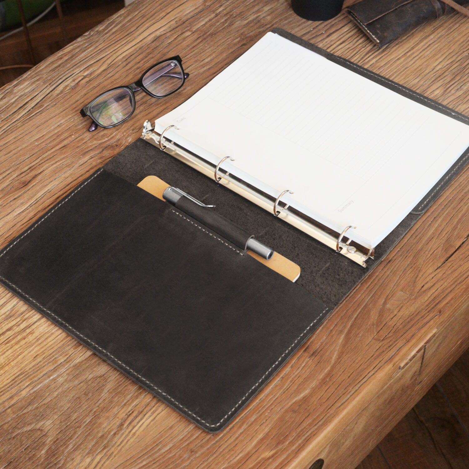 Leather Binder 4-Ring, fit 4 hole A4 refill paper, Leather portfolio, A4 binder planner, leather binder cover - Distressed leather D712A4