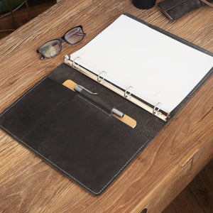 Leather Binder 4-Ring, fit 4 hole A4 refill paper, Leather portfolio, A4 binder planner, leather binder cover - Distressed leather D712A4