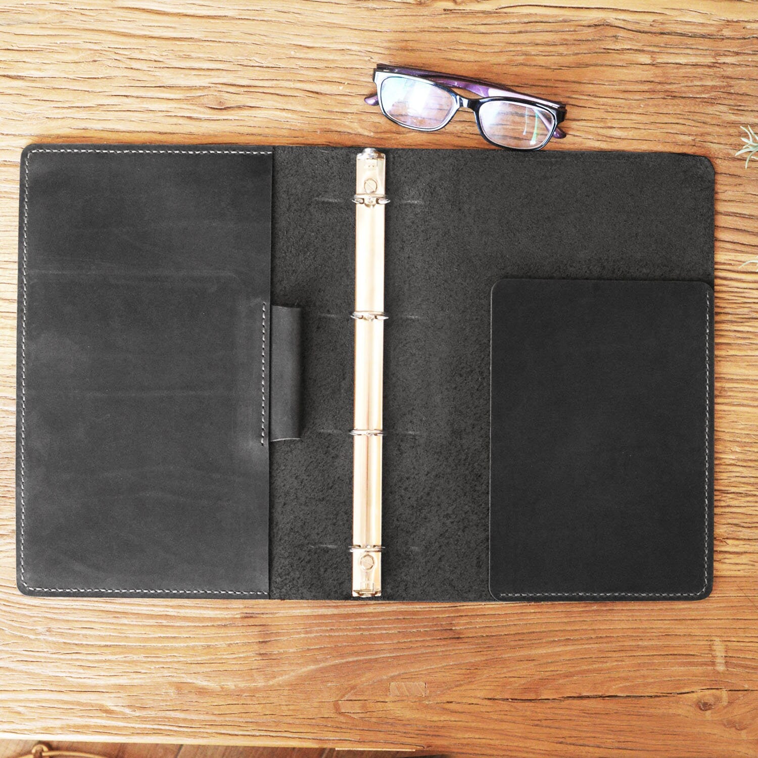 Leather Binder 4-Ring Leather Portfolio - A4 Binder Planner