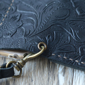 Tooled Leather iPhone Wallet Case - Black