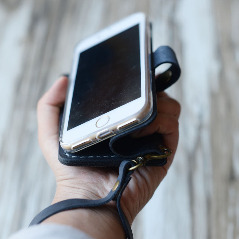 Leather iPhone Wristlet - Wallet Case- Distressed Gray - 408H