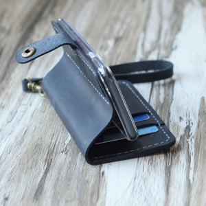 Leather iPhone Wristlet - Wallet Case- Distressed Gray - 408H