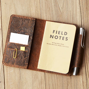 Handmade Field Notes Notebook Cover - Pocket Size - Distressed Tooled Brown | 302