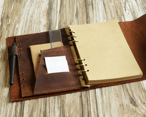 Personalized Portfolio Binder - A5 6 Ring Binder - Natural Thick Leather