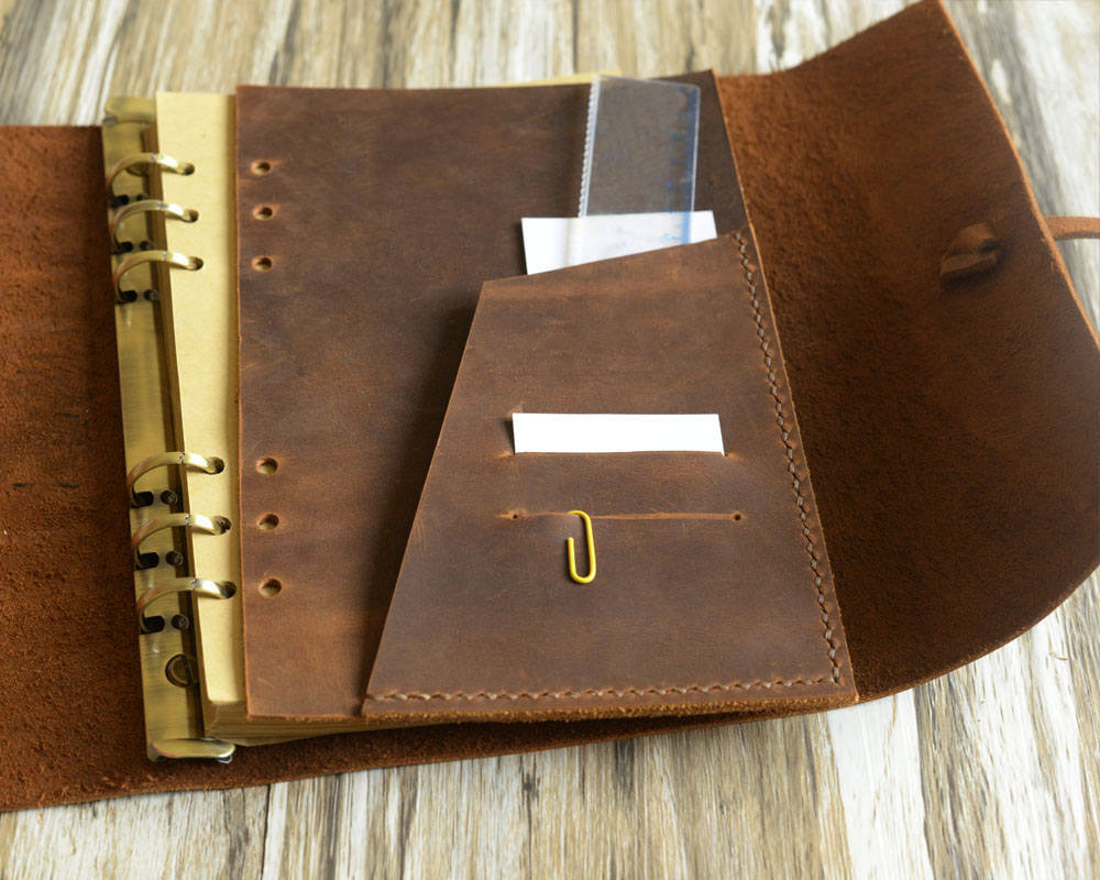 Personalized Portfolio Binder - A5 6 Ring Binder - Natural Thick Leather