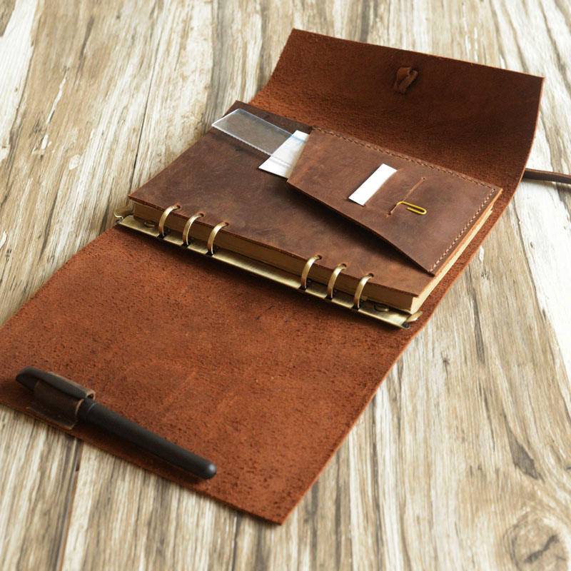 Personalized Portfolio Binder - A5 6 Ring Binder - Natural Thick Leather