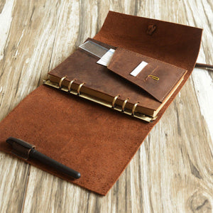 Personalized Portfolio Binder - A5 6 Ring Binder - Natural Thick Leather